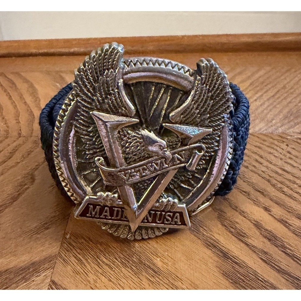 Harley-Davidson Eagle,V-Twin&Wheel solid brass belt buckle w/ Braided Belt 36 in